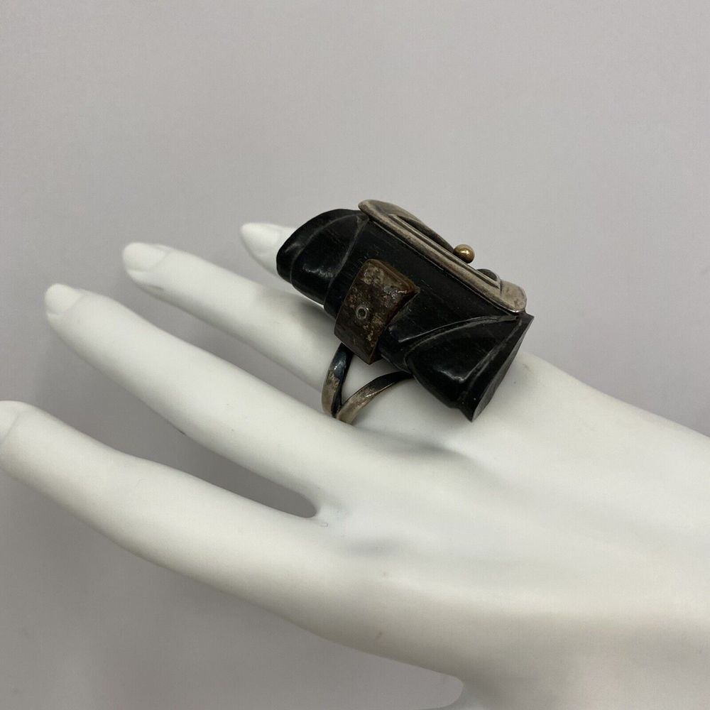 Fred Tate Sterling Ebony 14K Gold Ring True Work of Art JUMBO Artsy Size 9 - Picture 3 of 6